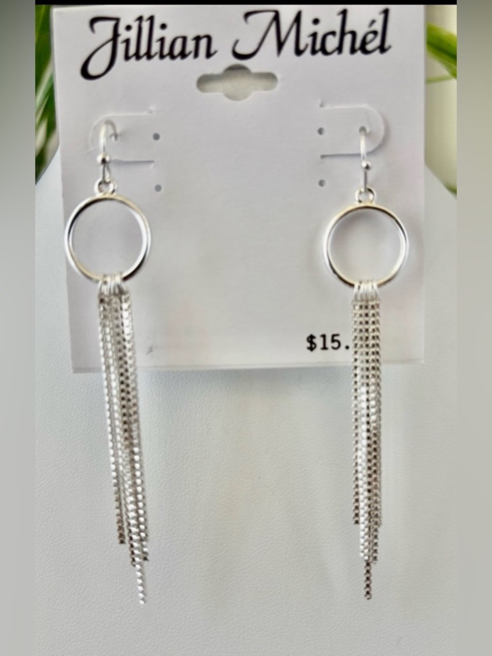 Jillian Michel Open circle silvertone,dangle chains,fish hook earrings